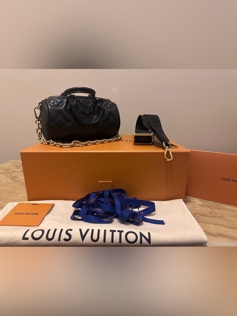 Louis Vuitton Papillon Handbag Bubblegram Leather BB